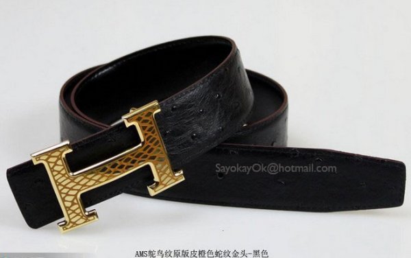 Hermes Ostrich Stripe Leather Reversible Belt Snake Stripe Gold